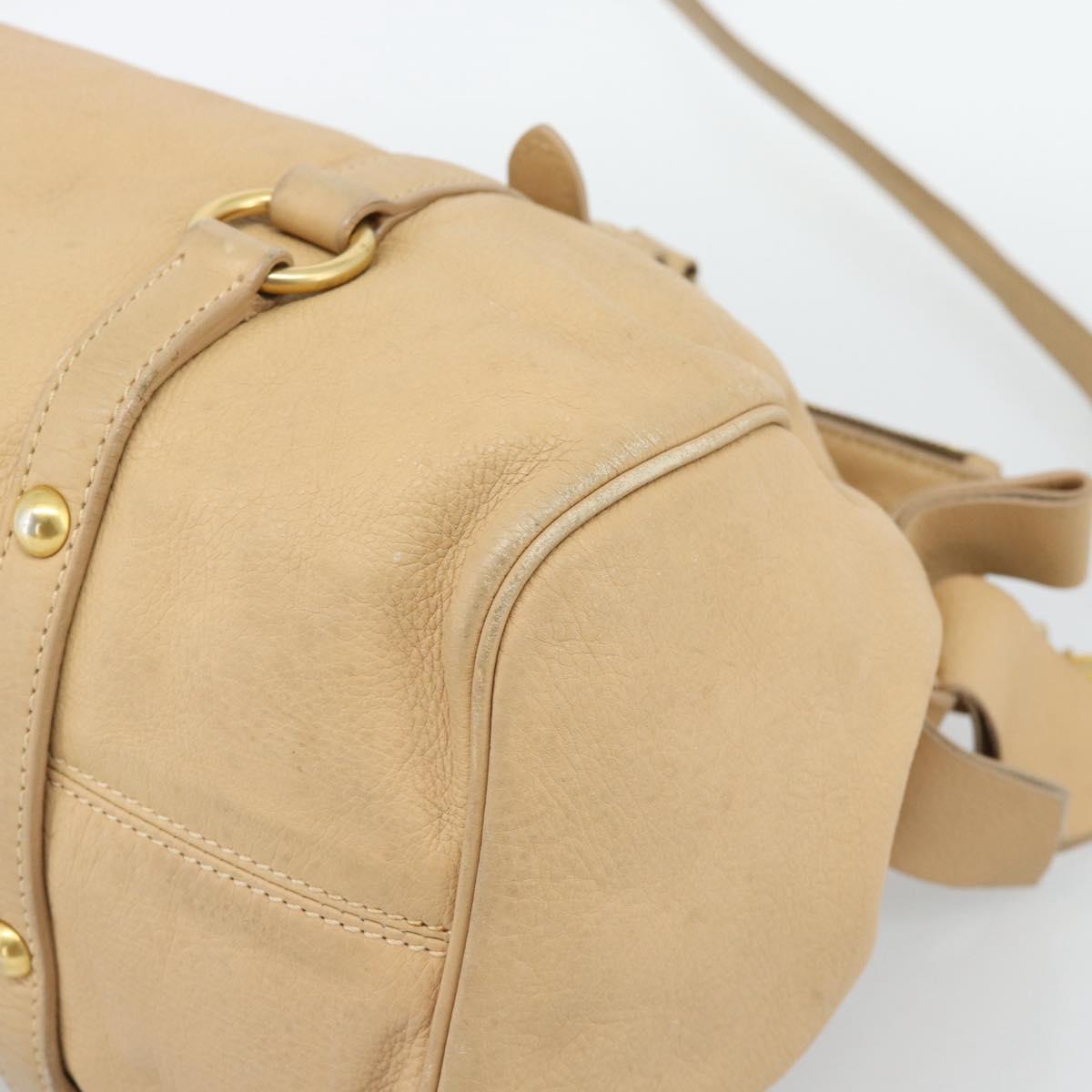 Miu Miu Hand Bag Leather 2way Beige Gold Auth 187573