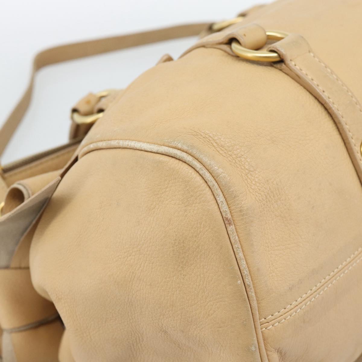 Miu Miu Hand Bag Leather 2way Beige Gold Auth 187573