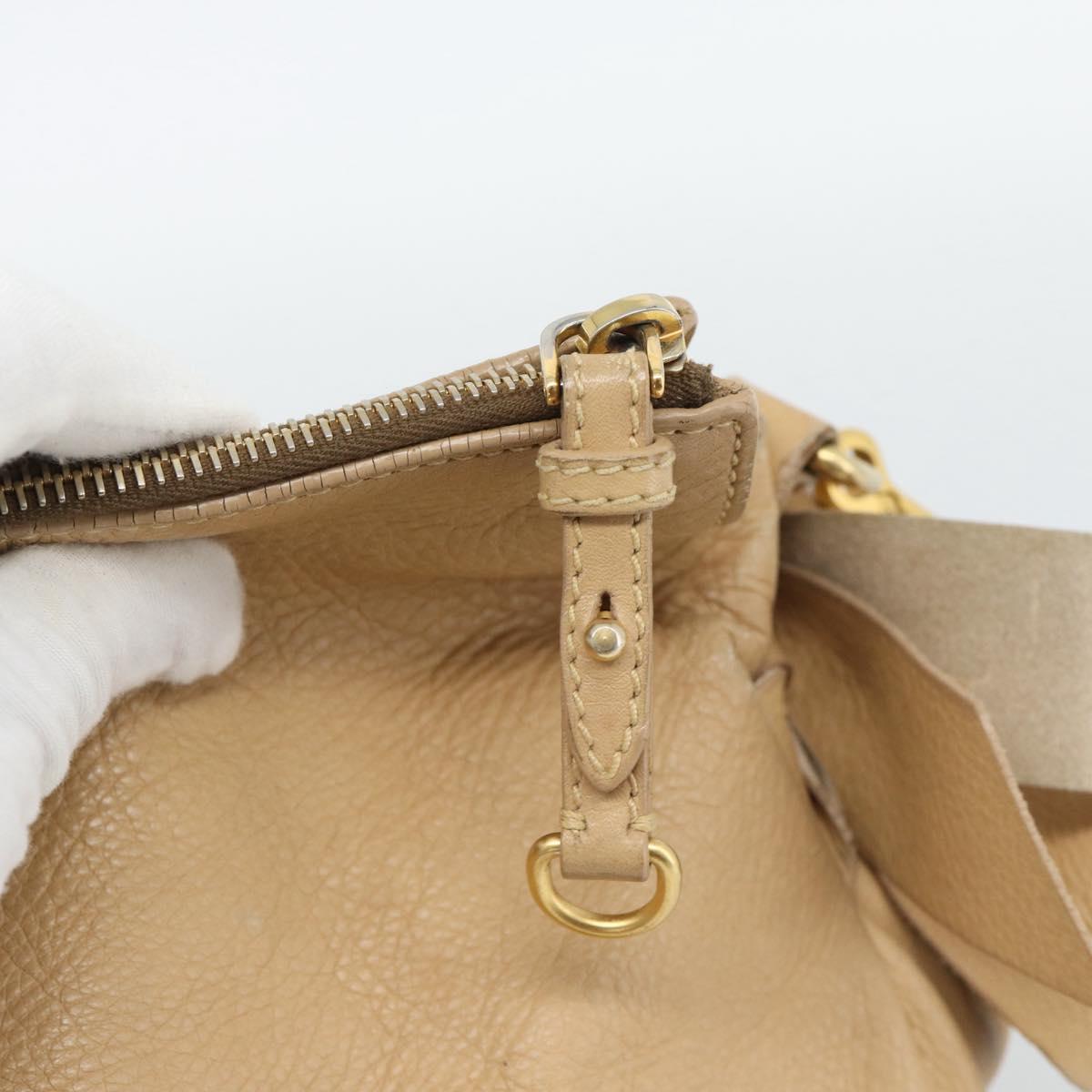 Miu Miu Hand Bag Leather 2way Beige Gold Auth 187573