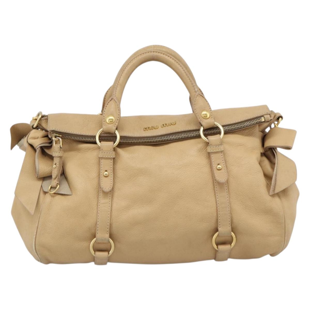 Miu Miu Hand Bag Leather 2way Beige Gold Auth 187573