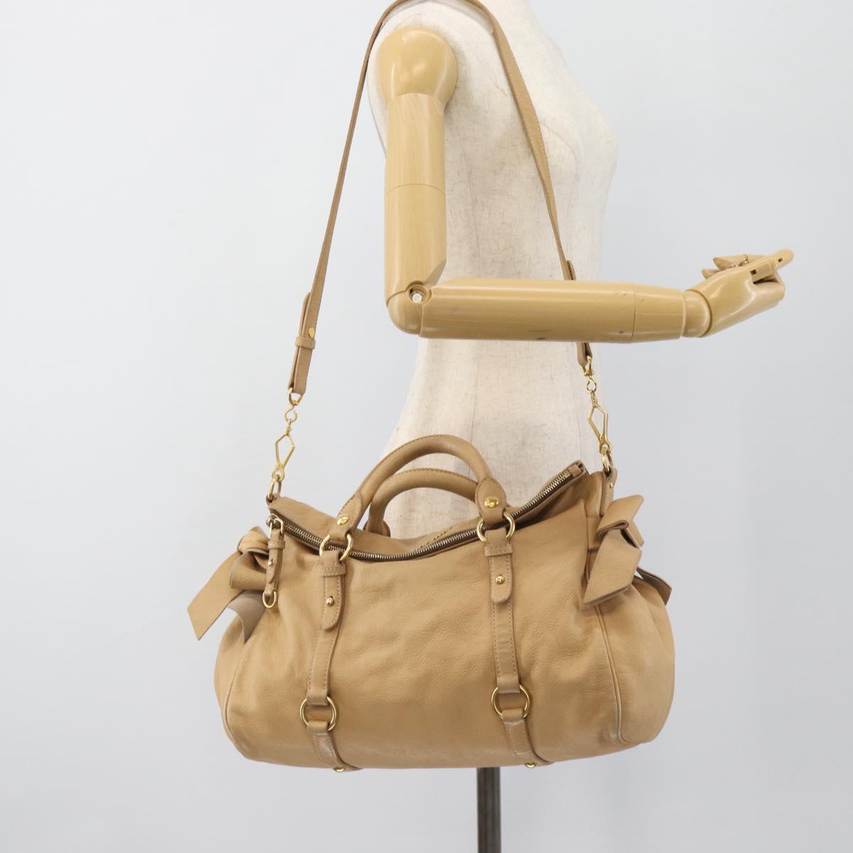 Miu Miu Hand Bag Leather 2way Beige Gold Auth 187573
