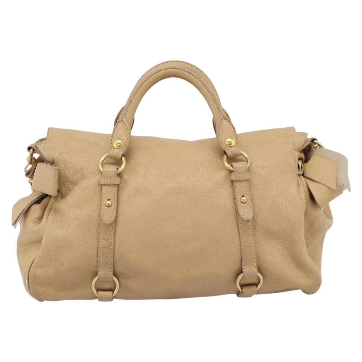 Miu Miu Hand Bag Leather 2way Beige Gold Auth 187573