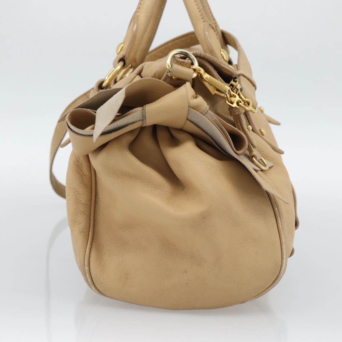 Miu Miu Hand Bag Leather 2way Beige Gold Auth 187573