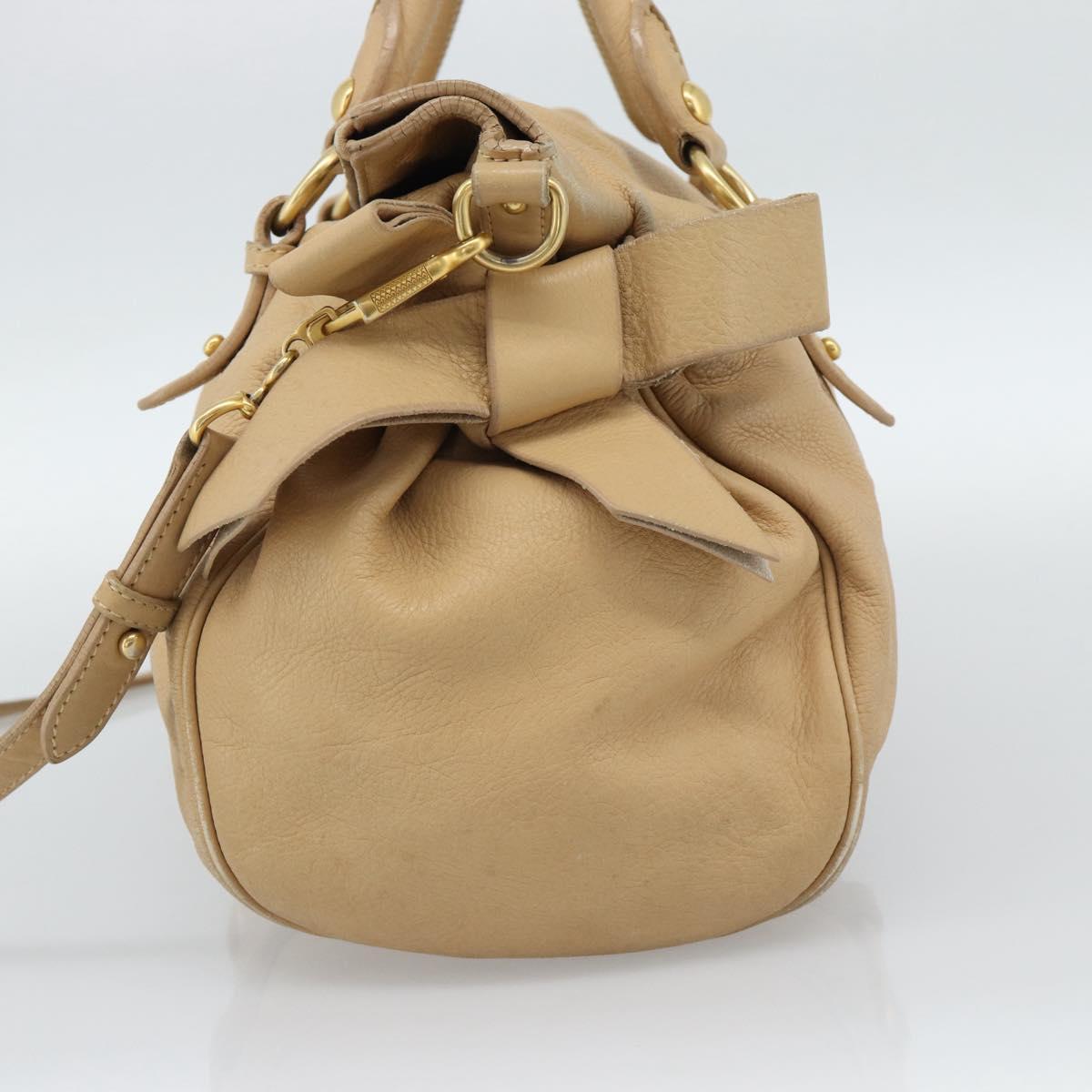 Miu Miu Hand Bag Leather 2way Beige Gold Auth 187573