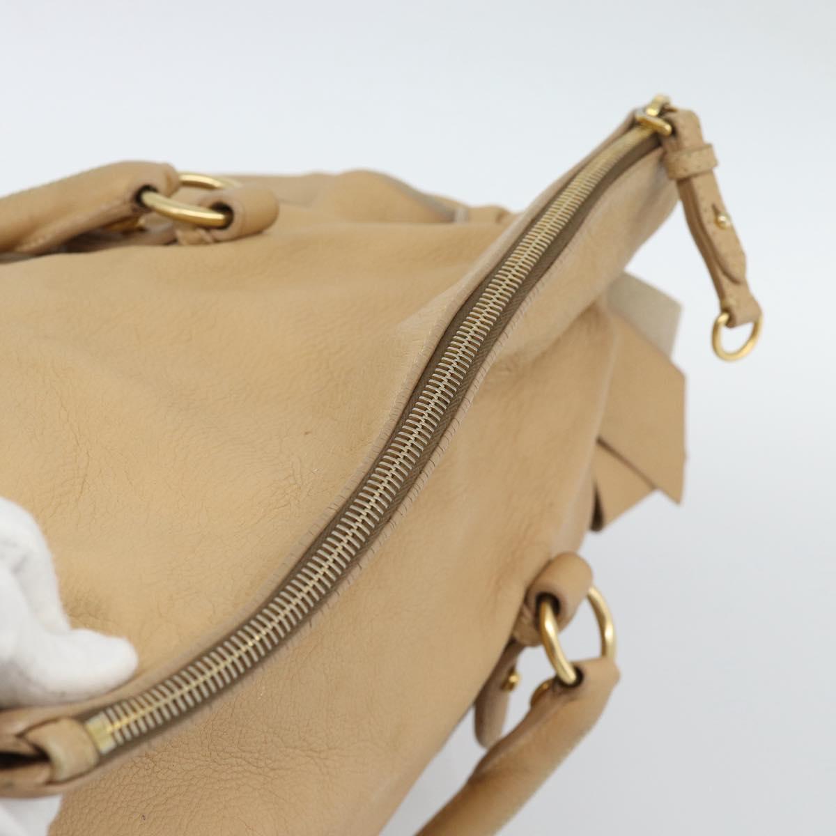 Miu Miu Hand Bag Leather 2way Beige Gold Auth 187573