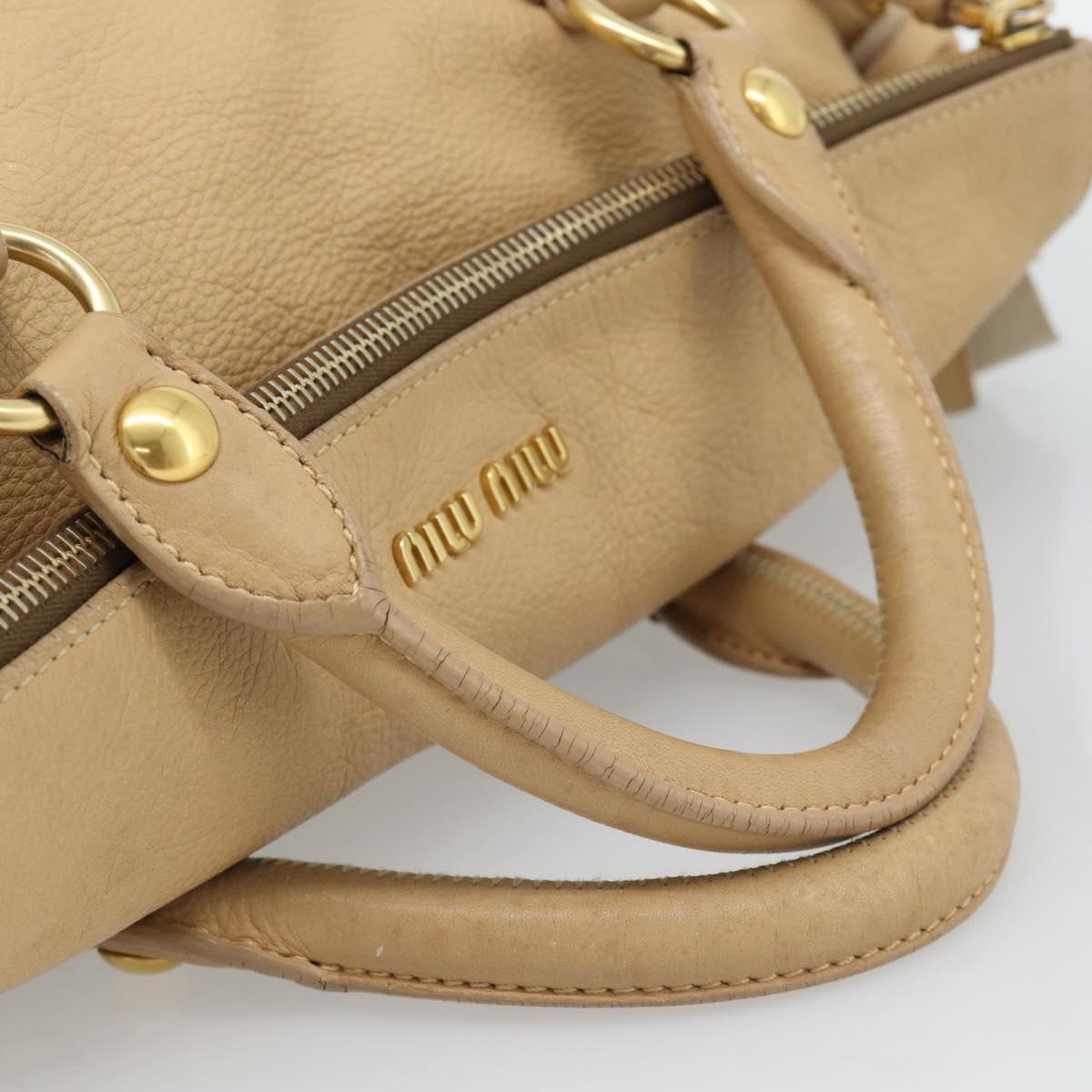 Miu Miu Hand Bag Leather 2way Beige Gold Auth 187573