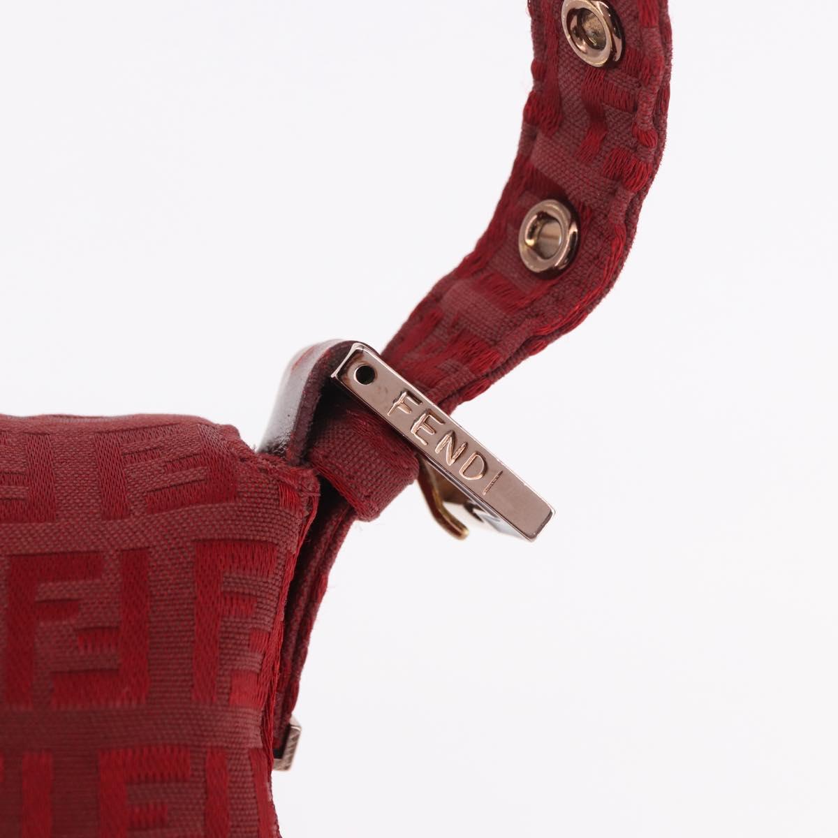 FENDI Zucchino Canvas Mamma Baguette Shoulder Bag Red Gold Auth 187576SAM