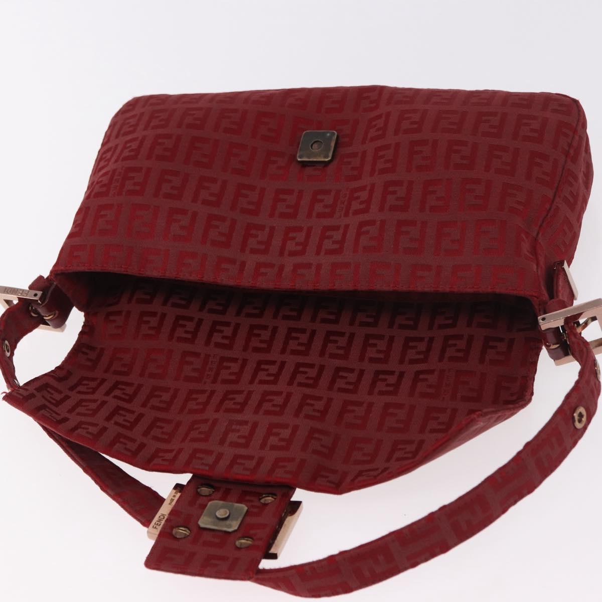 FENDI Zucchino Canvas Mamma Baguette Shoulder Bag Red Gold Auth 187576SAM