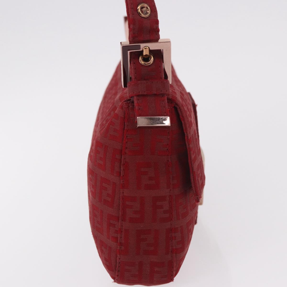 FENDI Zucchino Canvas Mamma Baguette Shoulder Bag Red Gold Auth 187576SAM
