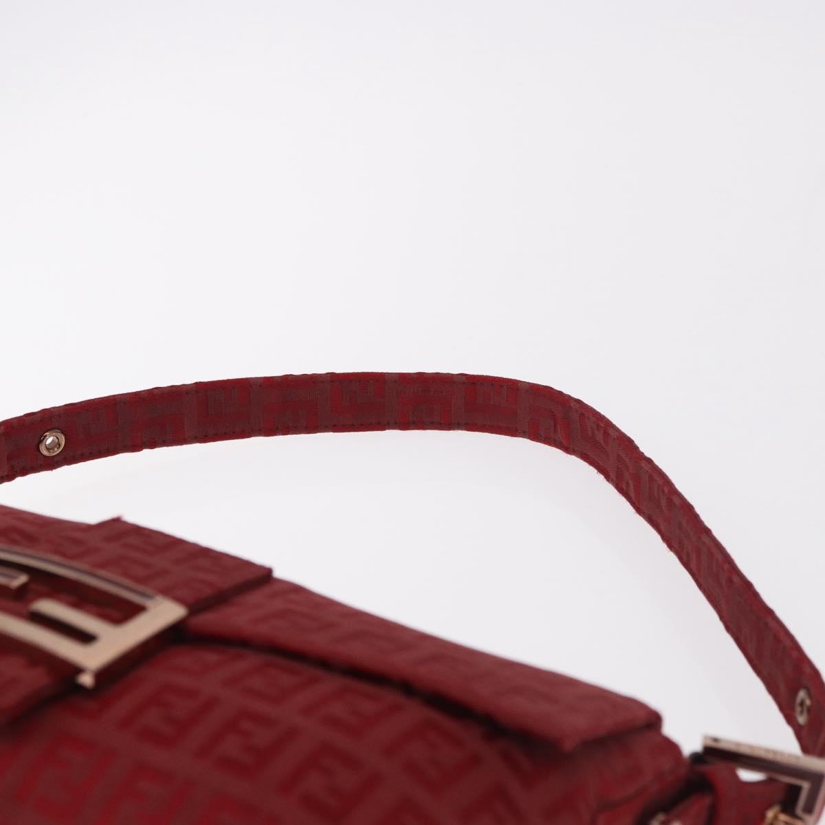 FENDI Zucchino Canvas Mamma Baguette Shoulder Bag Red Gold Auth 187576SAM