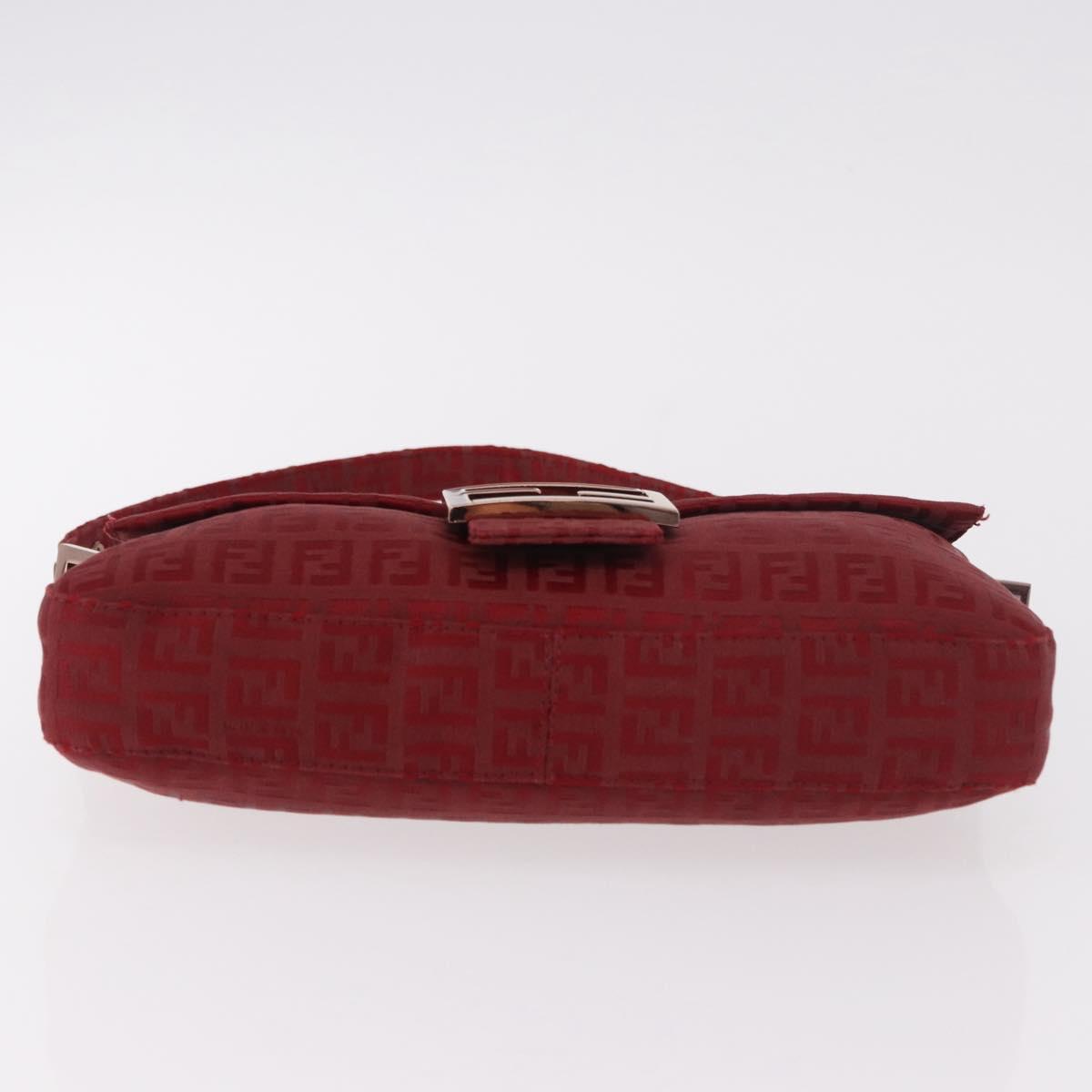 FENDI Zucchino Canvas Mamma Baguette Shoulder Bag Red Gold Auth 187576SAM