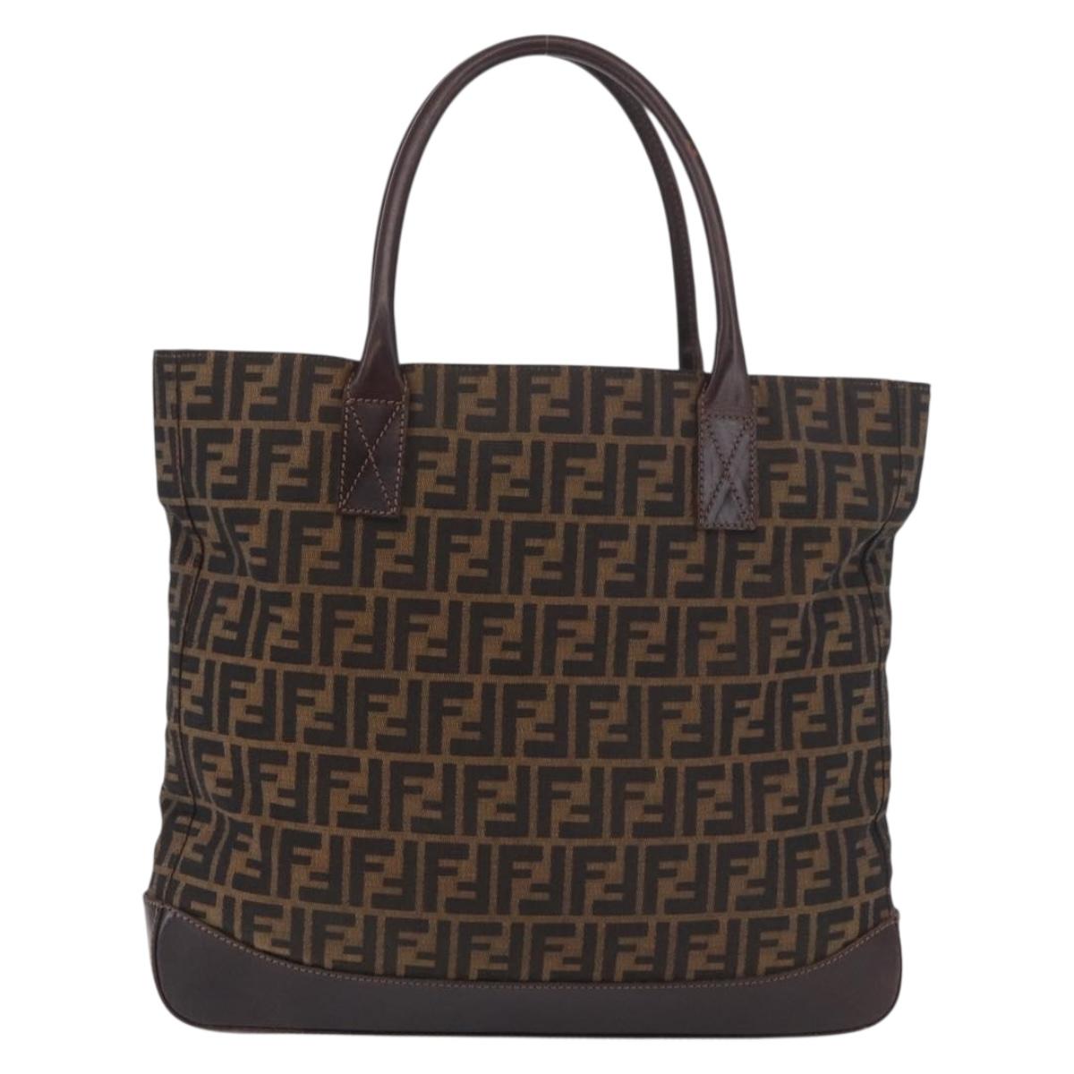 FENDI Zucca Canvas Tote Bag Black Brown Auth 187577A