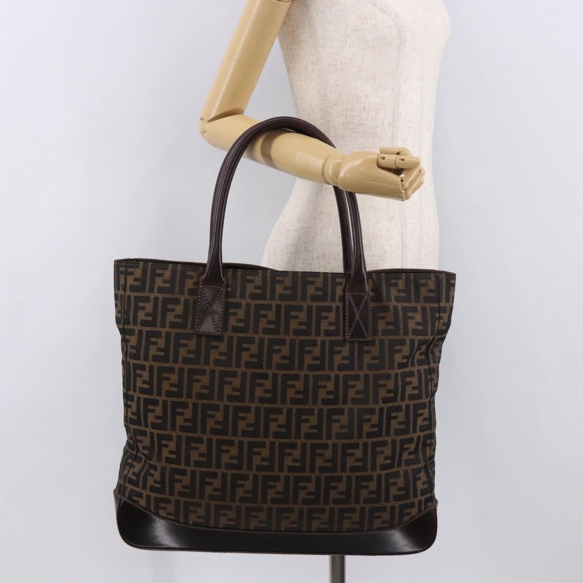 FENDI Zucca Canvas Tote Bag Black Brown Auth 187577A