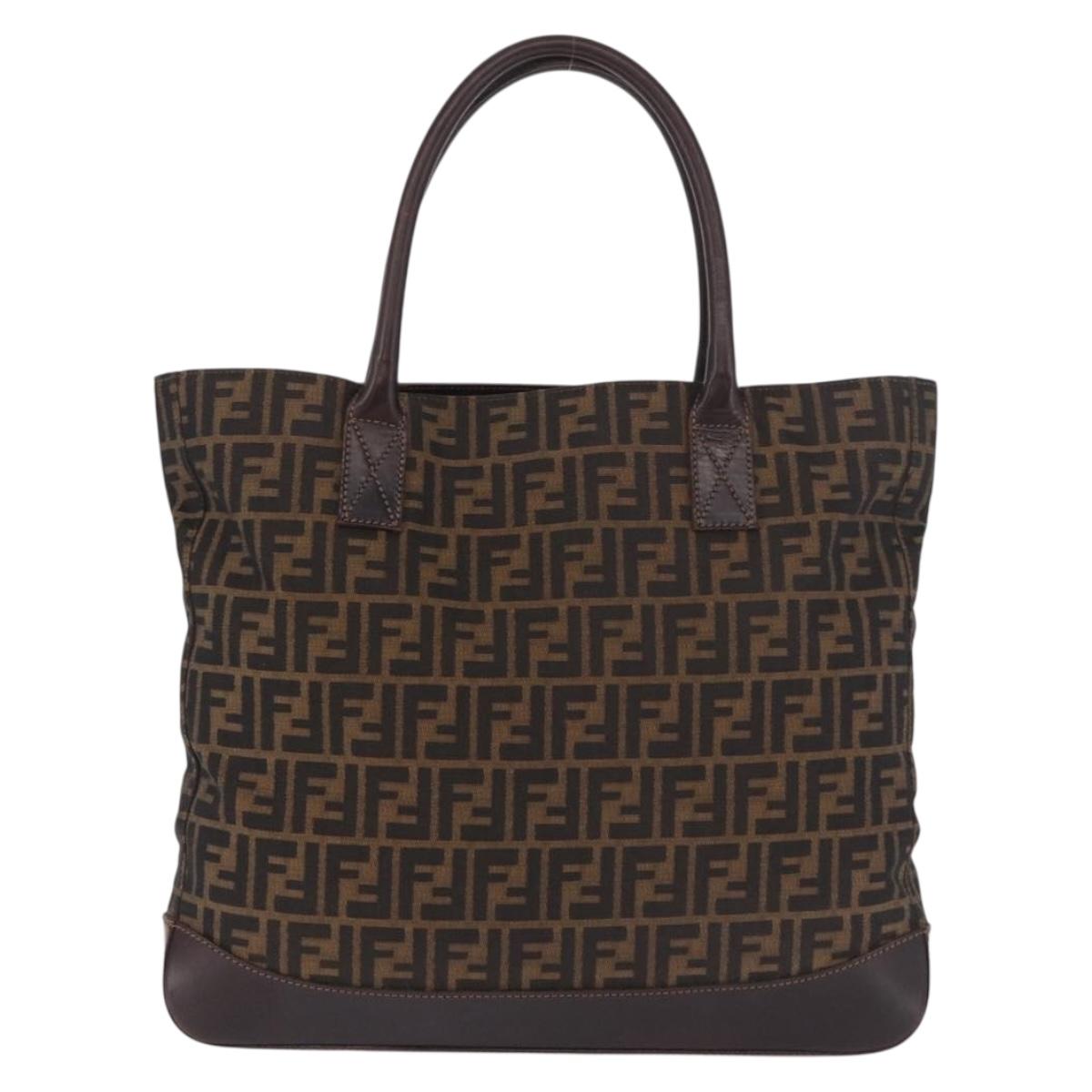 FENDI Zucca Canvas Tote Bag Black Brown Auth 187577A