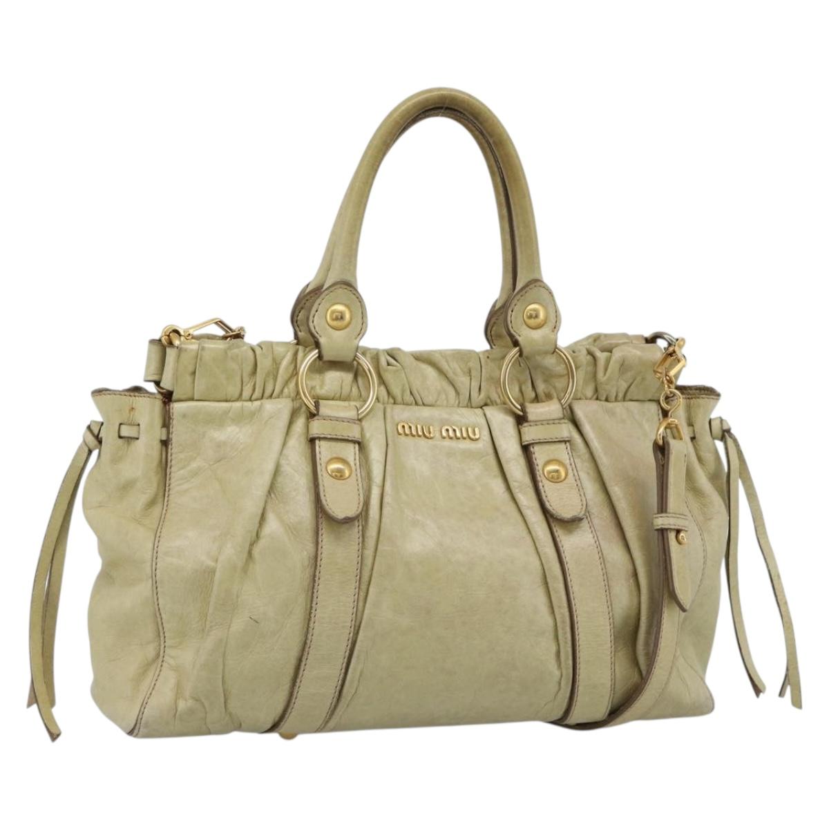 Miu Miu Matelasse Hand Bag Leather 2way Beige Gold Auth 187578V