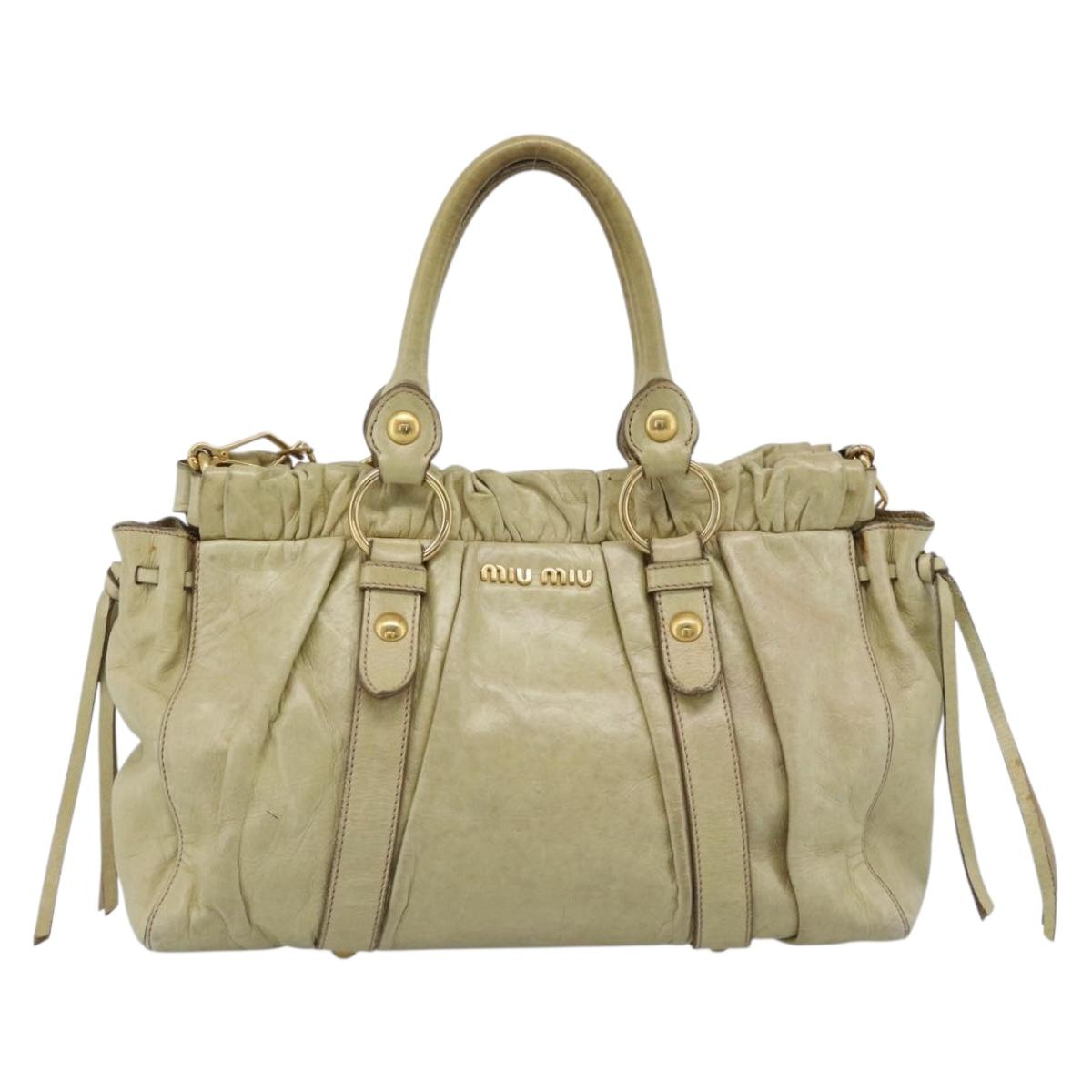 Miu Miu Matelasse Hand Bag Leather 2way Beige Gold Auth 187578V