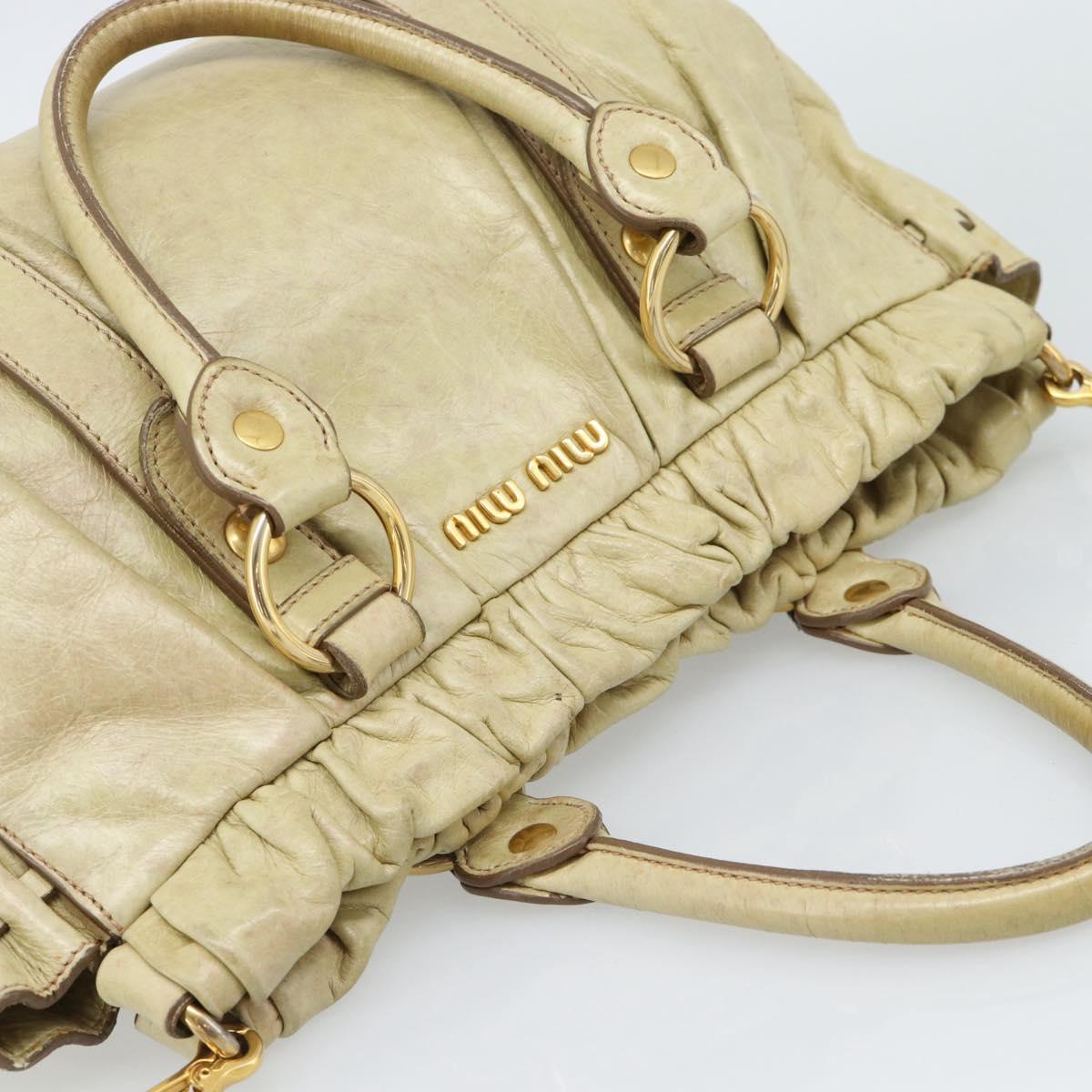 Miu Miu Matelasse Hand Bag Leather 2way Beige Gold Auth 187578V
