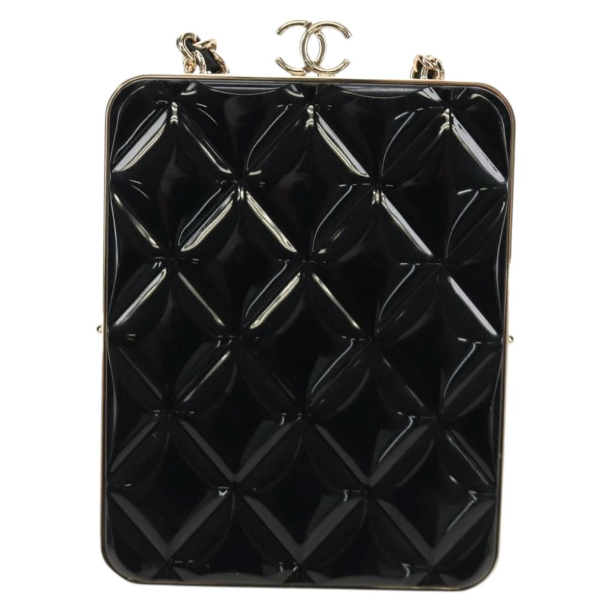 CHANEL Chain Matelasse Shoulder Bag Lamb Skin Black Gold CC Auth 187603SAM