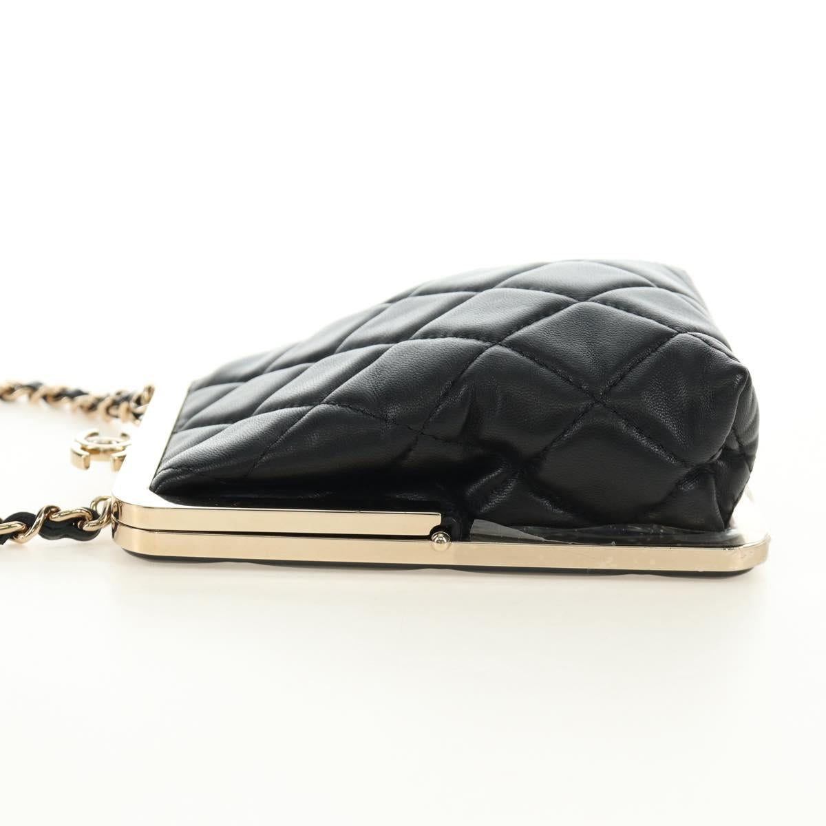 CHANEL Chain Matelasse Shoulder Bag Lamb Skin Black Gold CC Auth 187603SAM