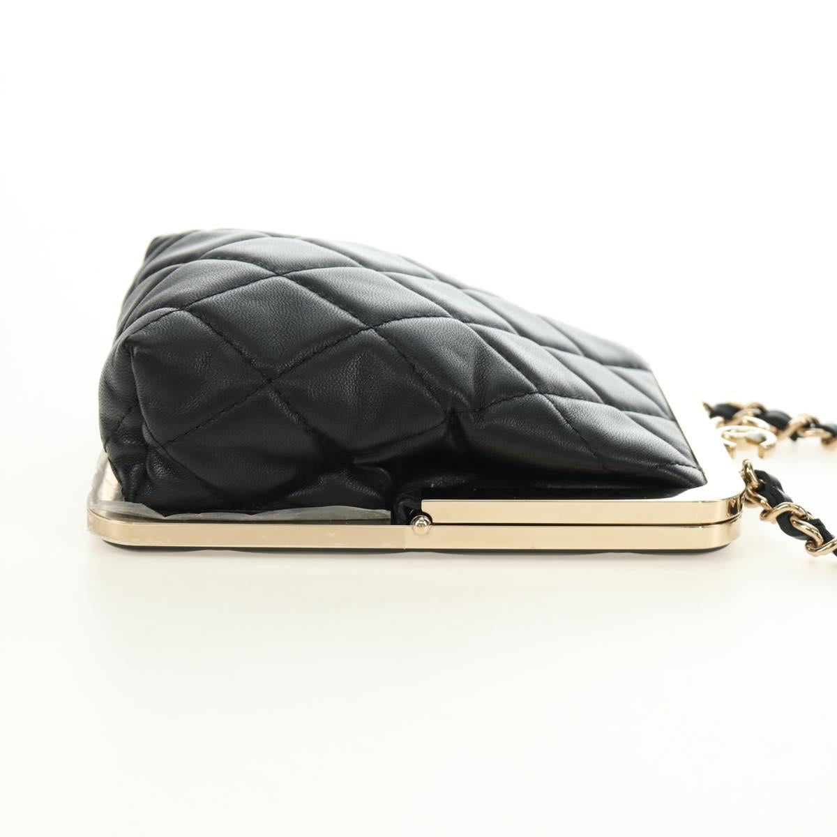 CHANEL Chain Matelasse Shoulder Bag Lamb Skin Black Gold CC Auth 187603SAM