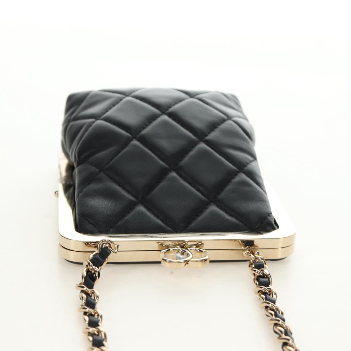 CHANEL Chain Matelasse Shoulder Bag Lamb Skin Black Gold CC Auth 187603SAM