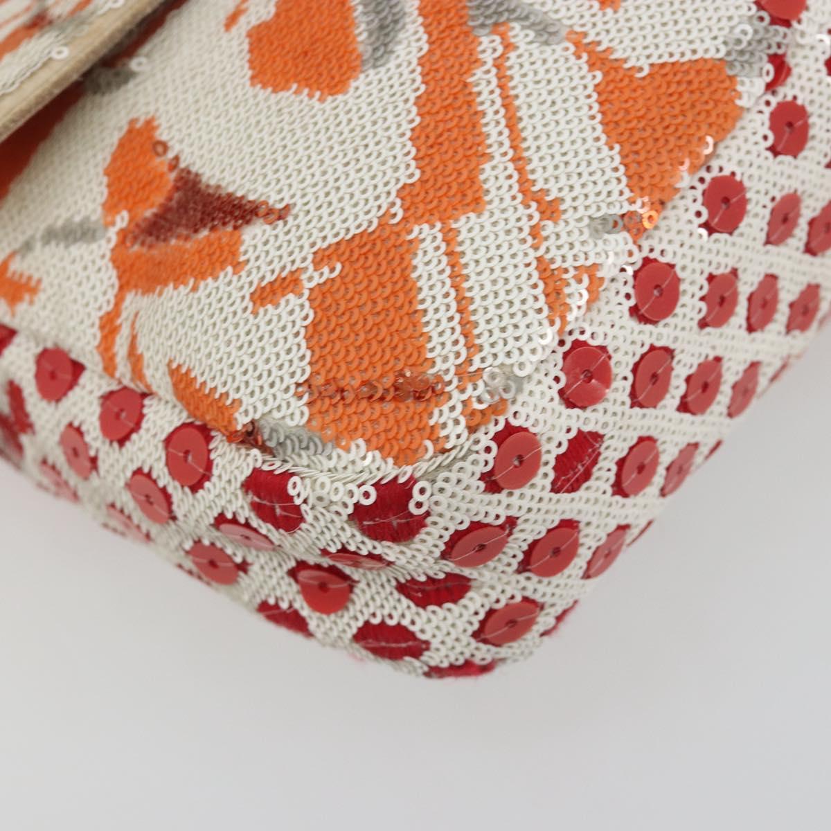 FENDI Mamma Baguette Shoulder Bag Canvas Sequins Orange Silver Auth 187605SM