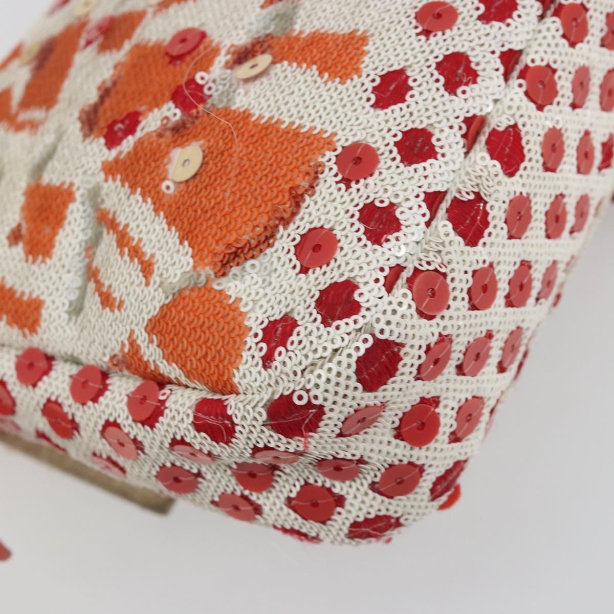FENDI Mamma Baguette Shoulder Bag Canvas Sequins Orange Silver Auth 187605SM