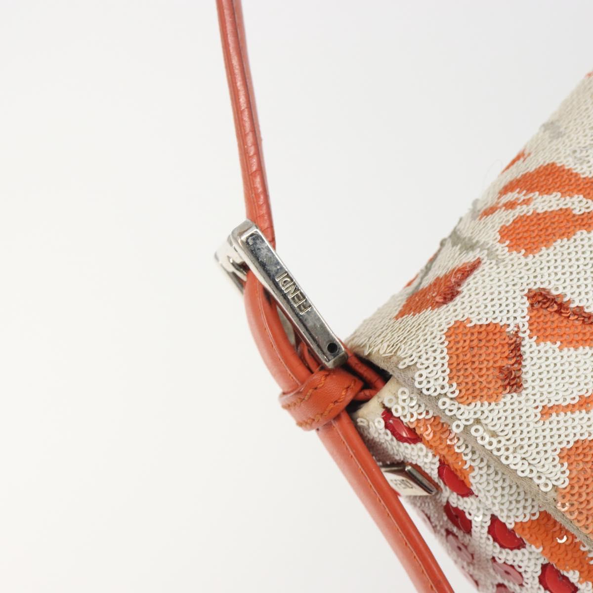 FENDI Mamma Baguette Shoulder Bag Canvas Sequins Orange Silver Auth 187605SM