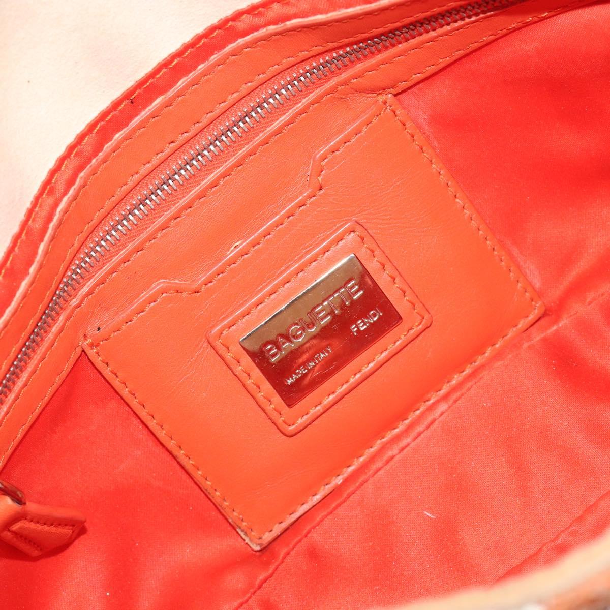FENDI Mamma Baguette Shoulder Bag Canvas Sequins Orange Silver Auth 187605SM