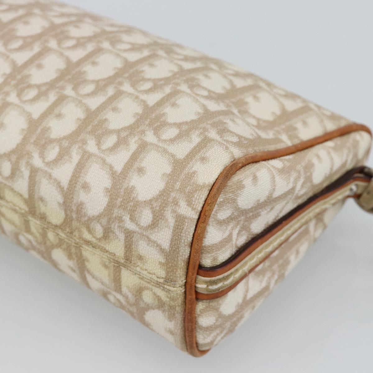 Christian Dior Trotter Canvas Chain Romantic Bag PVC Beige Silver Auth 187607V