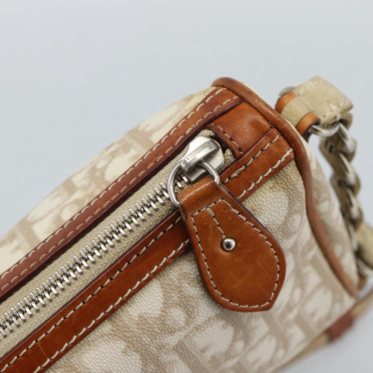 Christian Dior Trotter Canvas Chain Romantic Bag PVC Beige Silver Auth 187607V