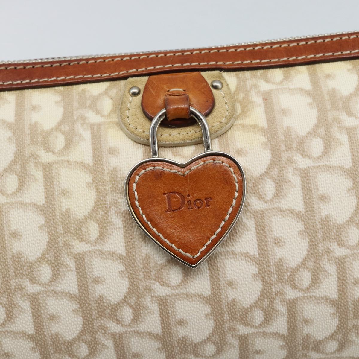 Christian Dior Trotter Canvas Chain Romantic Bag PVC Beige Silver Auth 187607V
