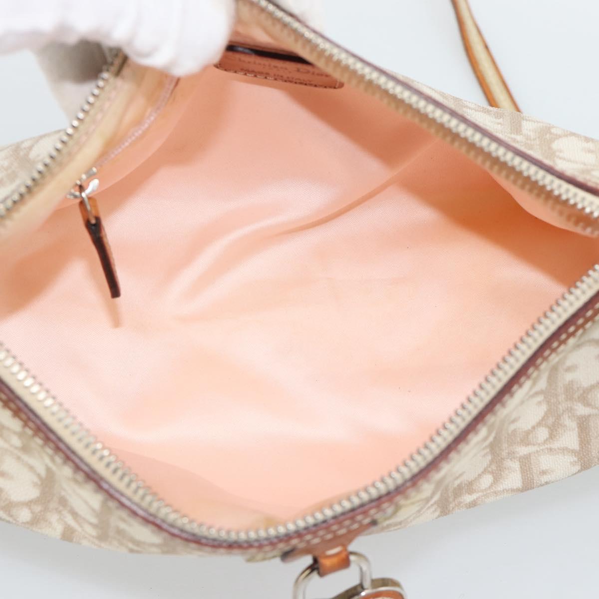 Christian Dior Trotter Canvas Chain Romantic Bag PVC Beige Silver Auth 187607V