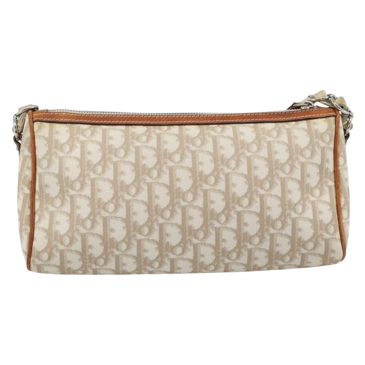 Christian Dior Trotter Canvas Chain Romantic Bag PVC Beige Silver Auth 187607V