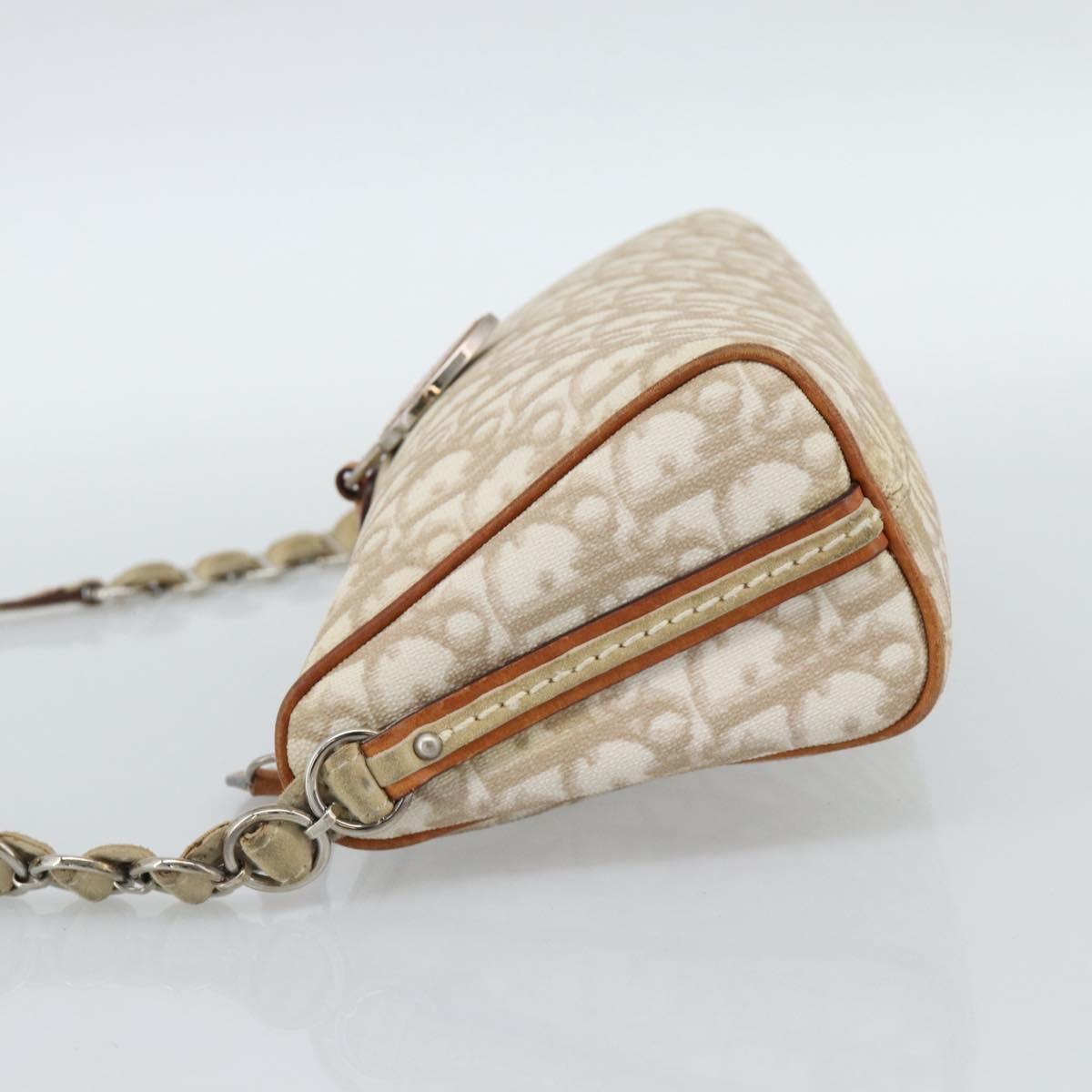 Christian Dior Trotter Canvas Chain Romantic Bag PVC Beige Silver Auth 187607V