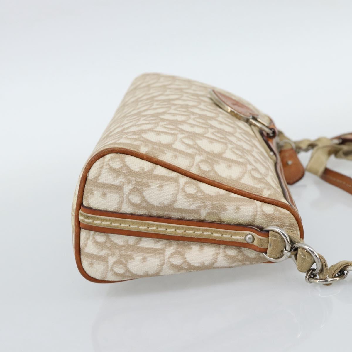 Christian Dior Trotter Canvas Chain Romantic Bag PVC Beige Silver Auth 187607V