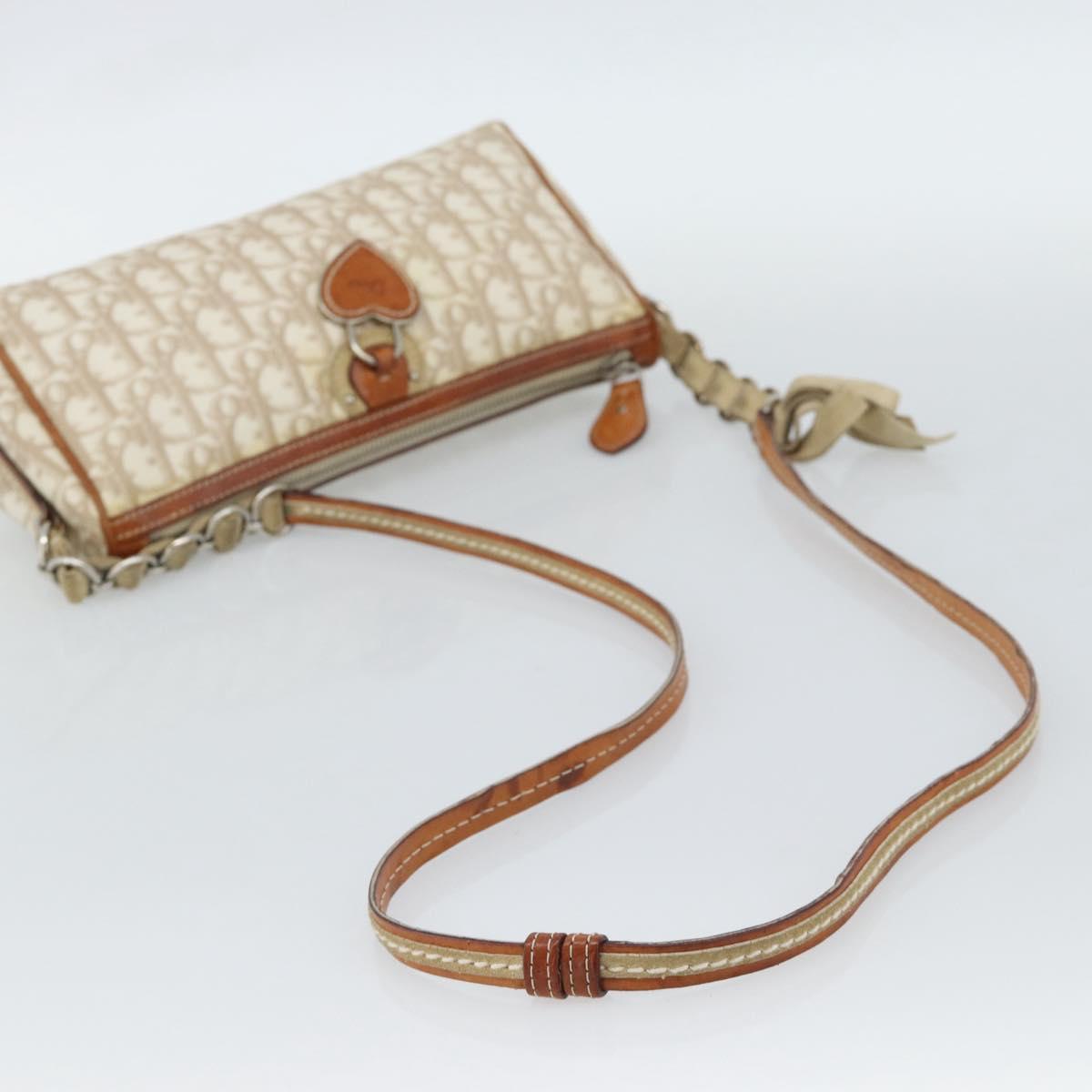 Christian Dior Trotter Canvas Chain Romantic Bag PVC Beige Silver Auth 187607V