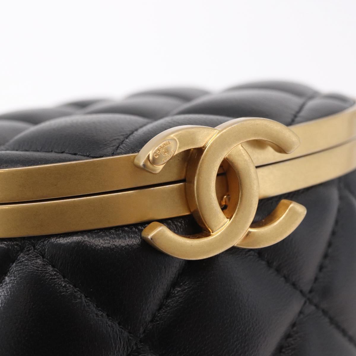 CHANEL Matelasse Chain Vanity Bag Lamb Skin Black Gold CC Auth 187609SAM
