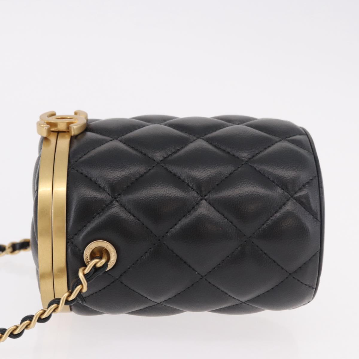 CHANEL Matelasse Chain Vanity Bag Lamb Skin Black Gold CC Auth 187609SAM