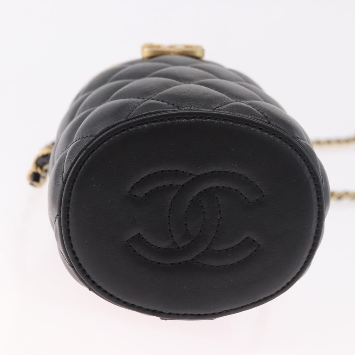 CHANEL Matelasse Chain Vanity Bag Lamb Skin Black Gold CC Auth 187609SAM