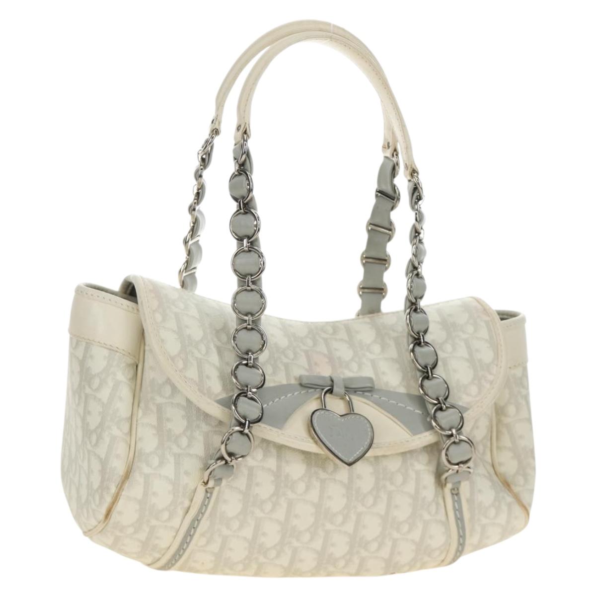 Christian Dior Trotter Canvas Romantic Bag PVC White Silver Auth 187610V
