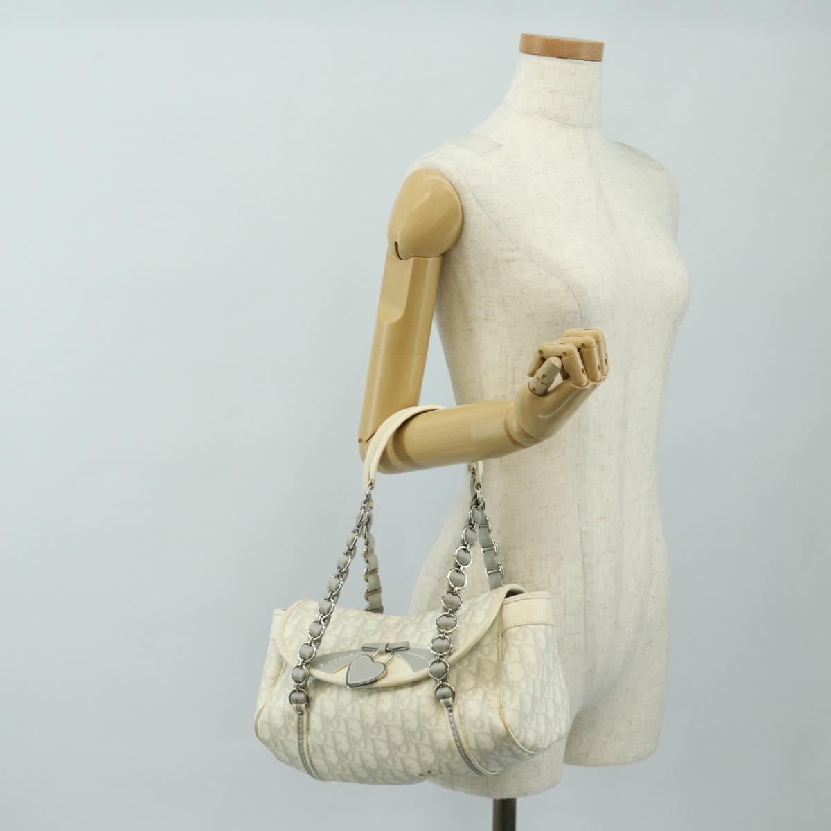 Christian Dior Trotter Canvas Romantic Bag PVC White Silver Auth 187610V