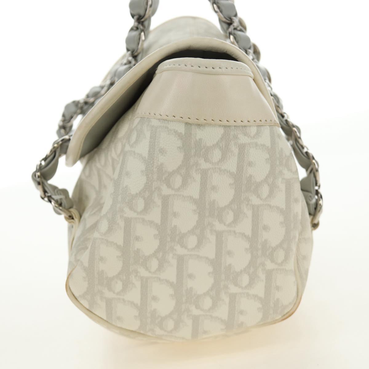 Christian Dior Trotter Canvas Romantic Bag PVC White Silver Auth 187610V