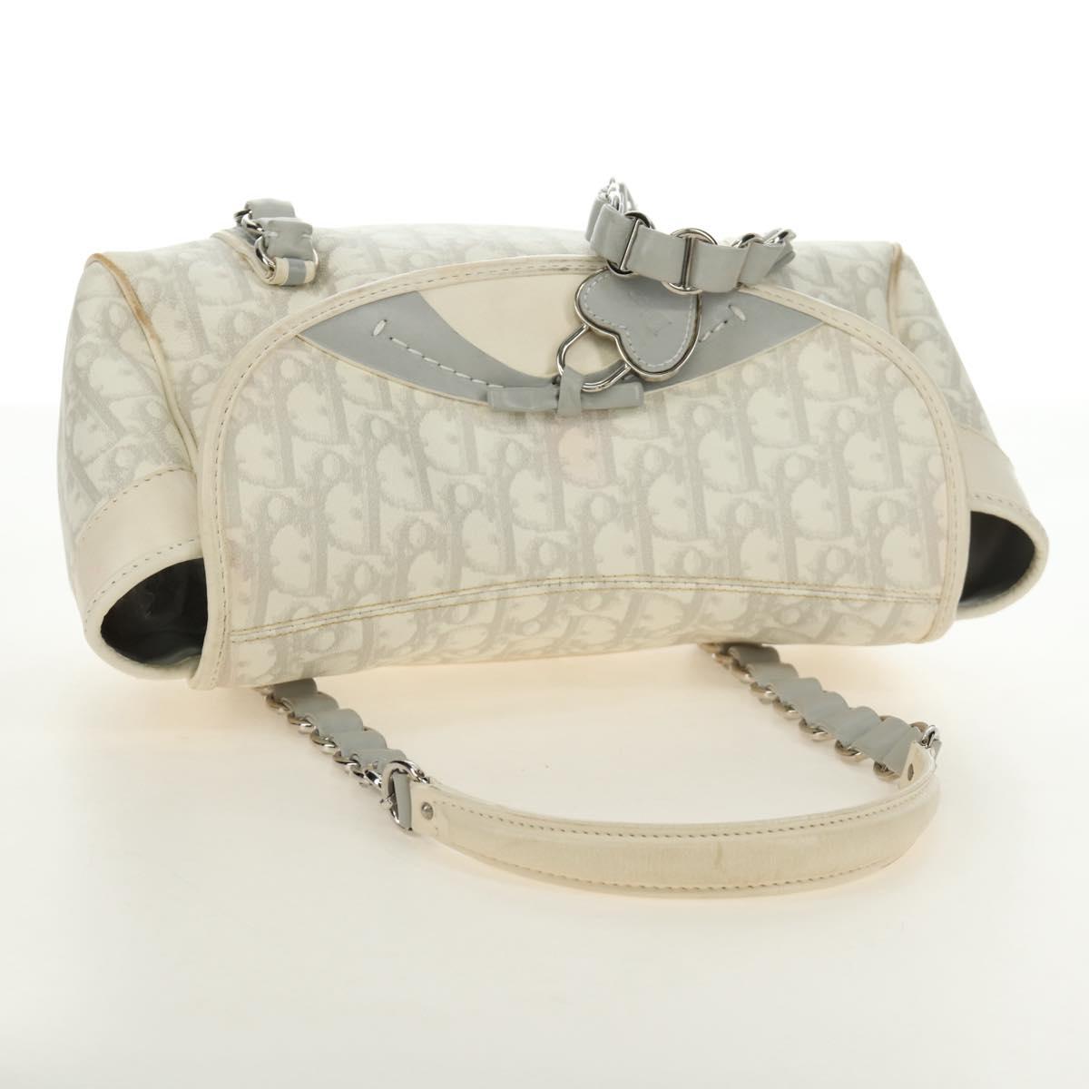 Christian Dior Trotter Canvas Romantic Bag PVC White Silver Auth 187610V