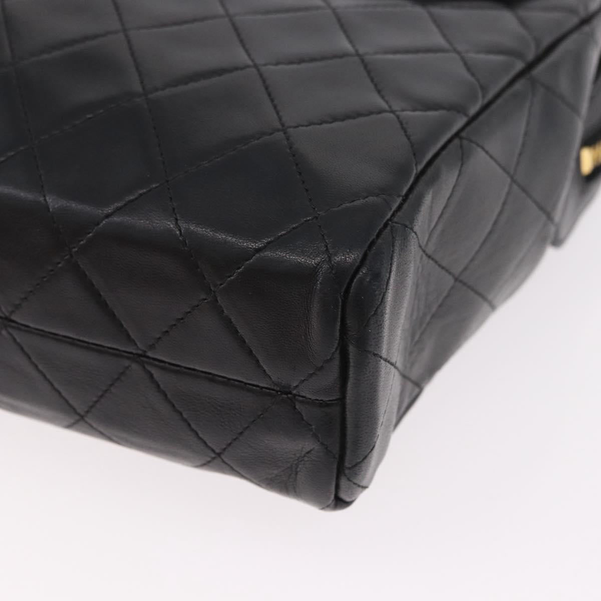 CHANEL Matelasse Chain Tote Bag Lamb Skin Black Gold CC Auth 187613