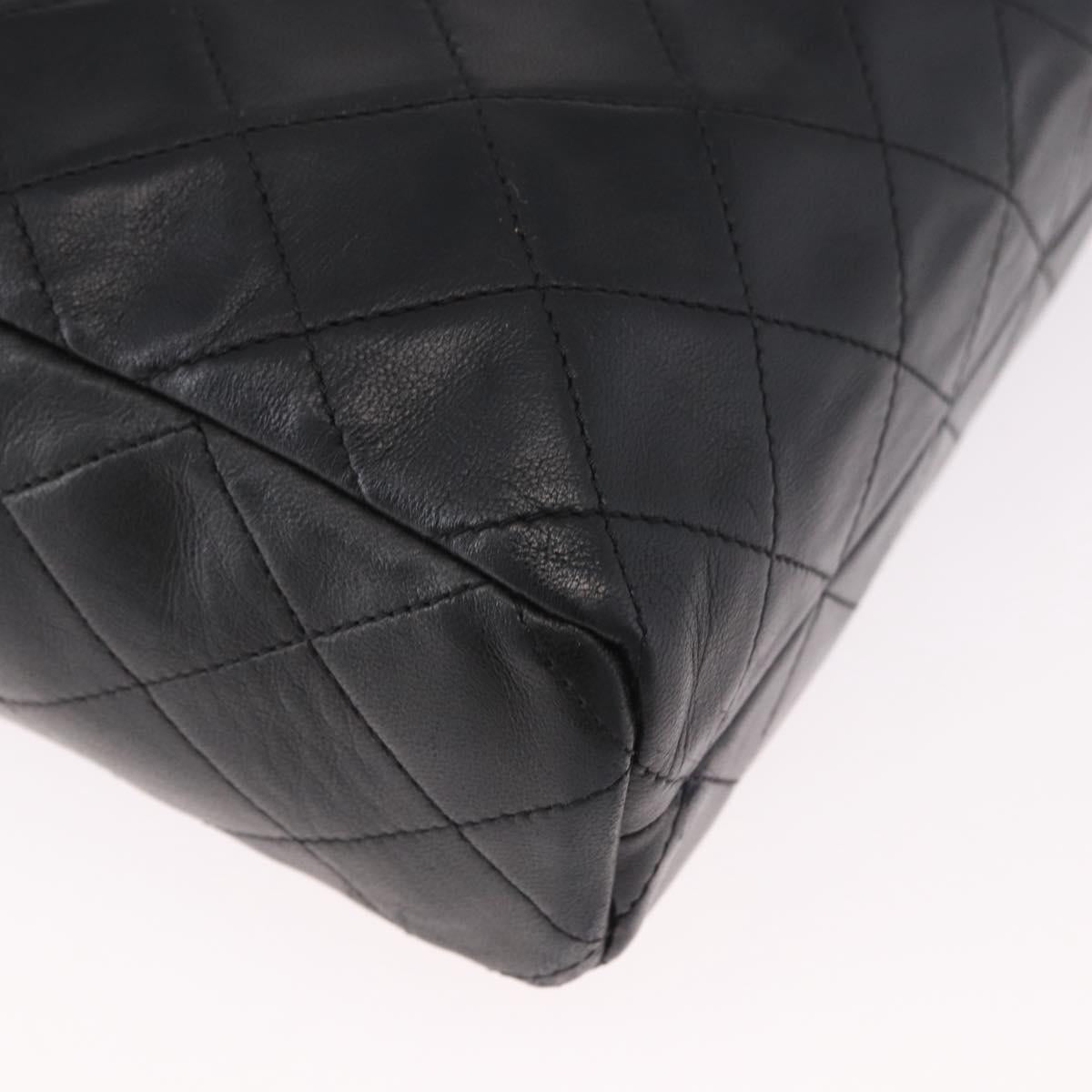 CHANEL Matelasse Chain Tote Bag Lamb Skin Black Gold CC Auth 187613