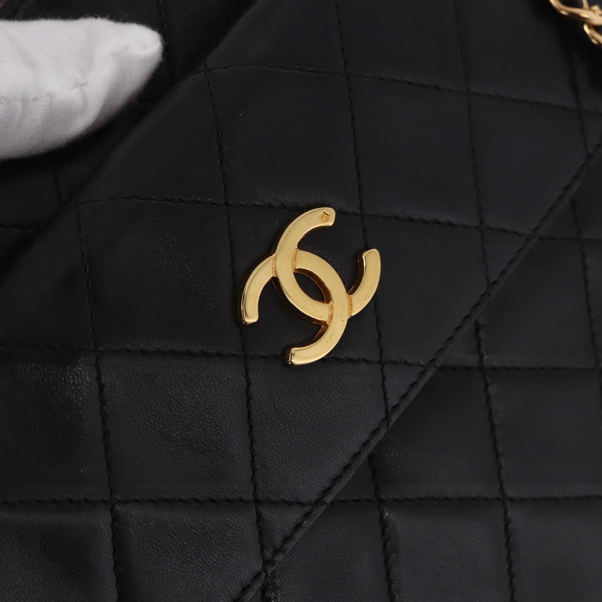 CHANEL Matelasse Chain Tote Bag Lamb Skin Black Gold CC Auth 187613