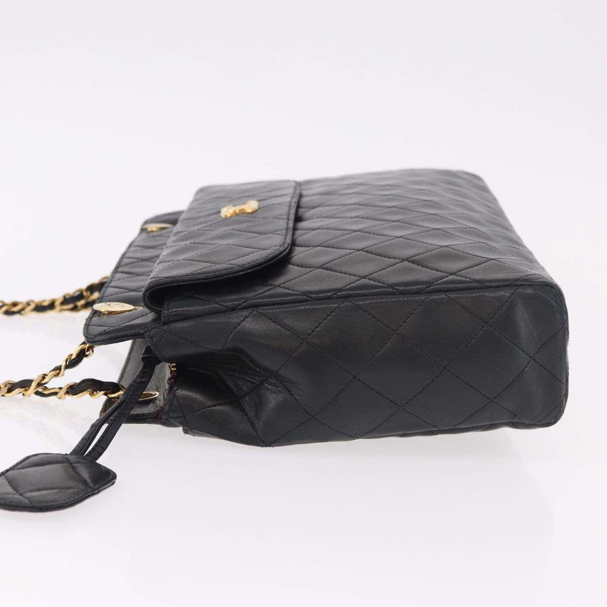 CHANEL Matelasse Chain Tote Bag Lamb Skin Black Gold CC Auth 187613