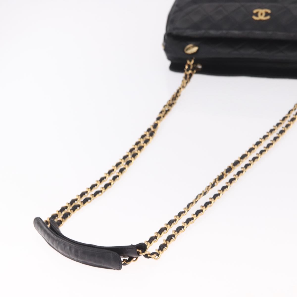 CHANEL Matelasse Chain Tote Bag Lamb Skin Black Gold CC Auth 187613