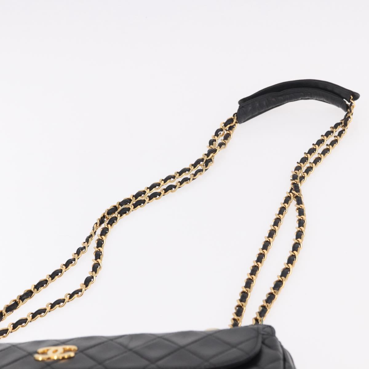 CHANEL Matelasse Chain Tote Bag Lamb Skin Black Gold CC Auth 187613